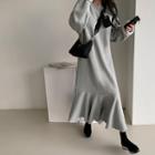 Ruffle-hem Maxi Sweatshirt Dress Gray - One Size