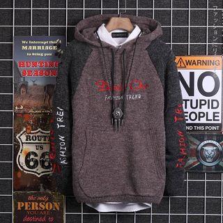 Letter Embroidered Raglan Knit Hoodie