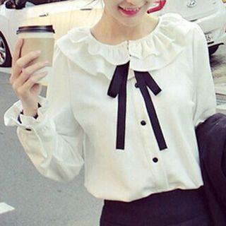 Frilled Ribbon Bell-sleeve Blouse