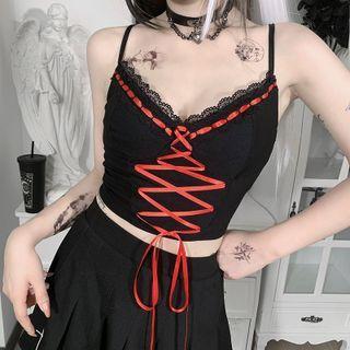 Lace Trim Lace-up Camisole Top