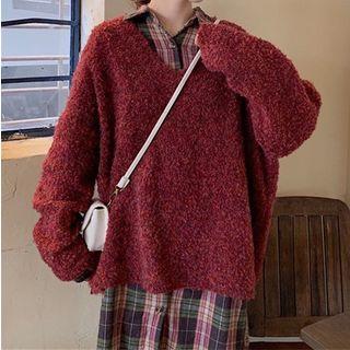 Plaid Shirt Dress / V-neck Sweater