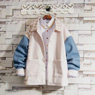 Gingham Check Trim Button Jacket