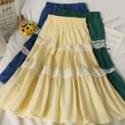 Lace-trim Plain Midi Skirt
