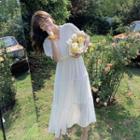 V-neck Short-sleeve Tiered Maxi A-line Dress