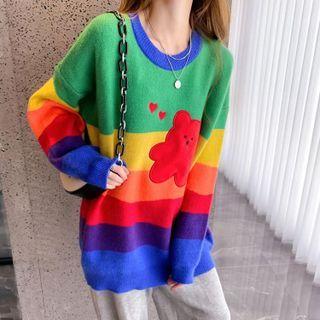 Color Block Cartoon Bear Sweater