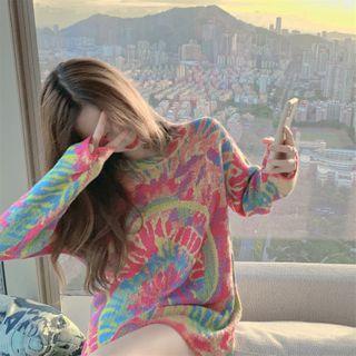 Tie-dye Loose-fit Knit Top As Shown In Figure - One Size
