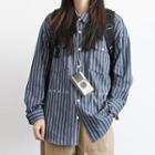Pinstripe Lettering Embroidered Long-sleeve Shirt With Front Pocket