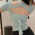 Short-sleeve Bow-back T-shirt Mint Green - One Size