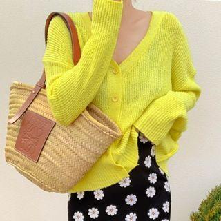 V-neck Vivid-color Boxy Cardigan