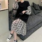 Mock Two-piece Floral Panel Sweatshirt Dress