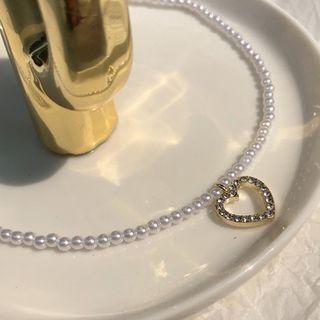 Rhinestone Accent Cutout Heart Beaded Choker 1 Piece - Gold - One Size