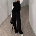 Two-tone Cut-out Ribbed Sweater Black & White - One Size
