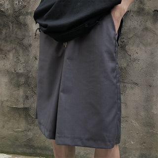 Drawstring Waist Plain Wide-leg Shorts