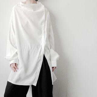 Mock-neck Long-sleeve Slit T-shirt