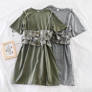 Set: Plaid Top + T-shirt Dress