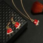 Set: Alloy Christmas Bell Dangle Earring + Pendant Necklace Gold - One Size