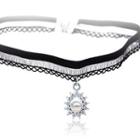 Faux Pearl Lace Choker X213 - Black - One Size