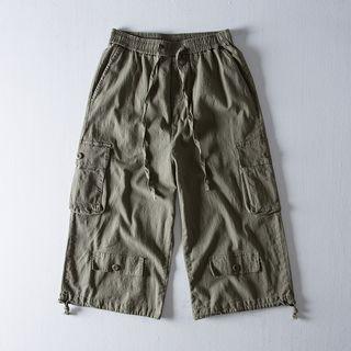 Elastic-waist Pocket Wide-leg Pants