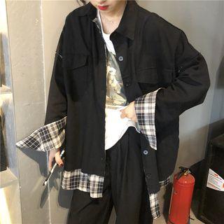 Plaid Panel Oversize Button Jacket