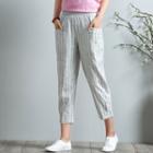 Elastic Waist Pinstriped Cropped Pants