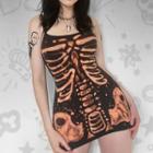 Spaghetti-strap Skeleton Print Mini Bodycon Dress