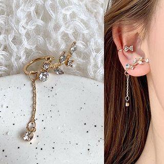 Non-matching Rhinestone Branches Bow Dangle Earring