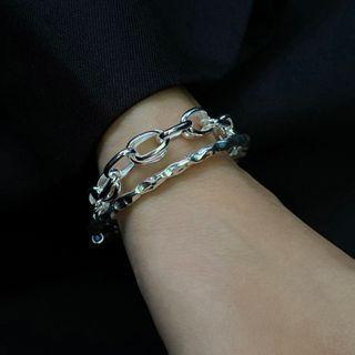 925 Sterling Silver Chained Layered Bangle
