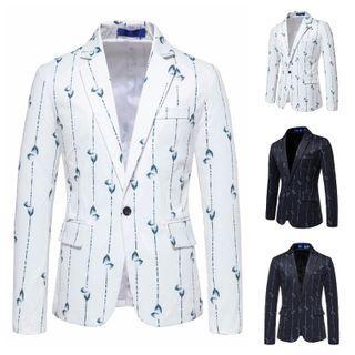 Striped Leaf Print One-button Blazer