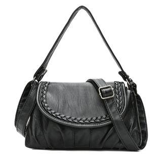 Faux Leather Woven Flap Shoulder Bag
