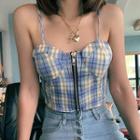 Sleeveless Check Cropped Top