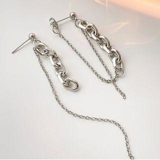 Chain Alloy Earring 1 Pair - 925 Silver Needle - Silver - One Size
