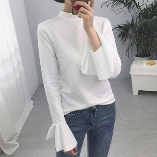 Flared Long Sleeve Mock Neck T-shirt