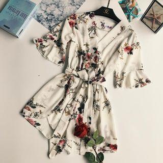 Floral Print Short Sleeve Chiffon Playsuit