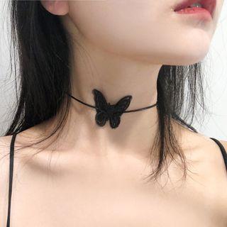Lace Butterfly Choker Gold Plating - Black - One Size