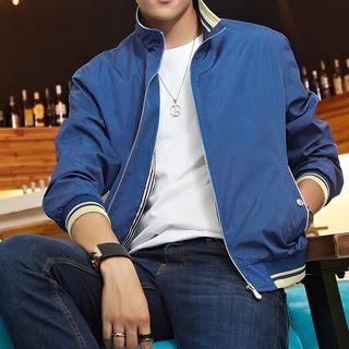 Plain Stand-collar Zip Jacket