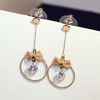 Rhinestone Alloy Bow Hoop Dangle Earring