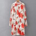 Floral Print Stand-collar Long-sleeve Dress