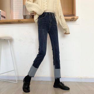 High Waist Contrast Trim Slim Fit Jeans
