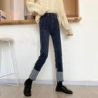 High Waist Contrast Trim Slim Fit Jeans