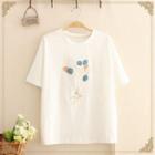 Balloon Embroidered Short-sleeve Top White - One Size