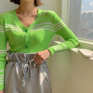 V-neck Piped Neon Cardigan