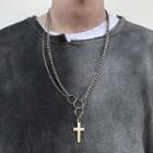 Cross Layered Chain Necklace Silver - One Size