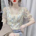Short-sleeve Floral Lace Trim Shirt