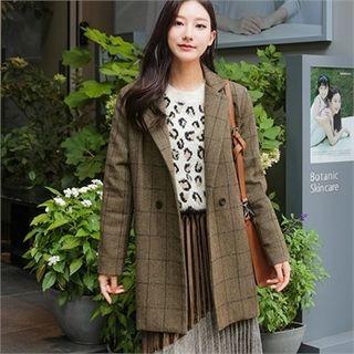 Wool Blend Long Check Blazer