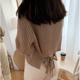 Circle Tie-neck Long-sleeve Knit Top
