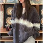 Two-tone Cable-knit Loose-fit Cardigan