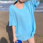 Set: Plain Short-sleeve T-shirt + Scrunchie