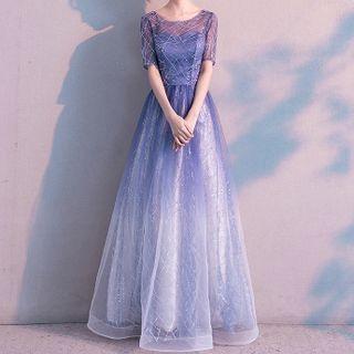 Short-sleeve Sequin Sheath Evening Gown / Cocktail Dress