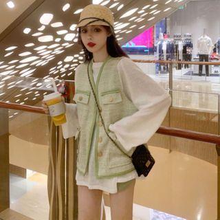 Tweed Vest / Plain Long-sleeve T-shirt