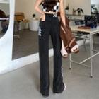 Checkerboard Panel High Waist Wide Leg Jeans